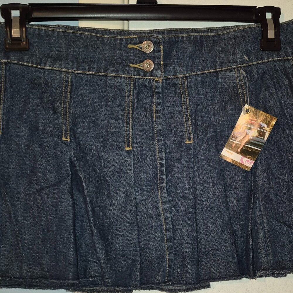 Roxy Kanga Blue Denim Pleated Mini Wrap Skirt Junior's Size 9 NWT Cute Fun Sexy